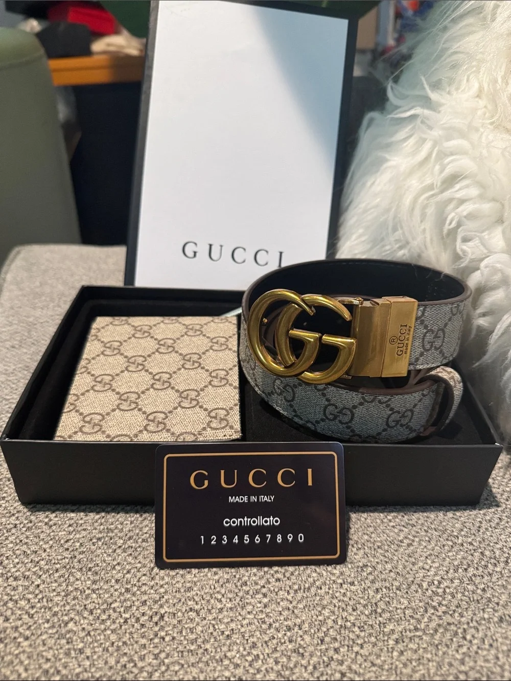 Gucci Beige Monogram Canvas Belt with Gold Double G Buckle Gucci 659417 Marmont Men main image 3